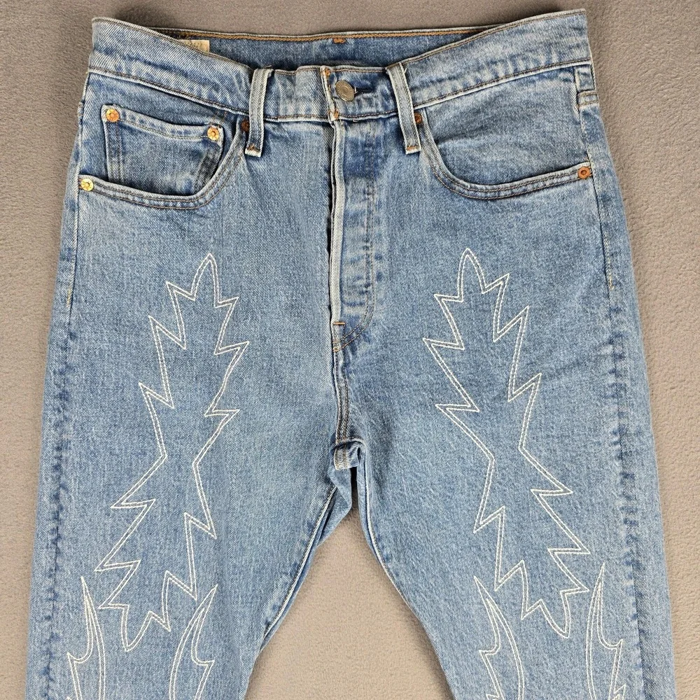 Levis 501 S Jeans Women W30 L28 Del Norte Premium Embroidered Western Button Fly